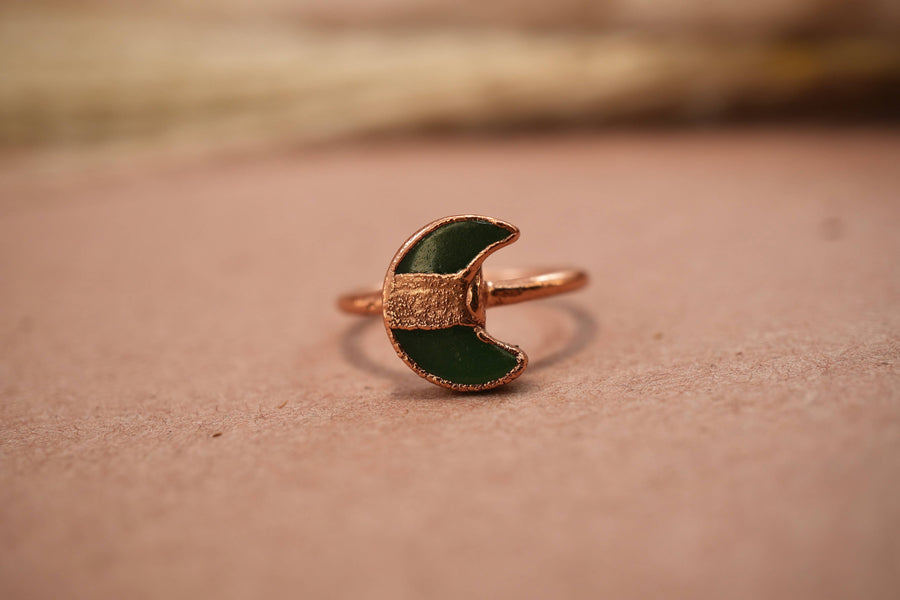 Copper Green Aventurine Moon Ring | Crescent Ring | Gemstone