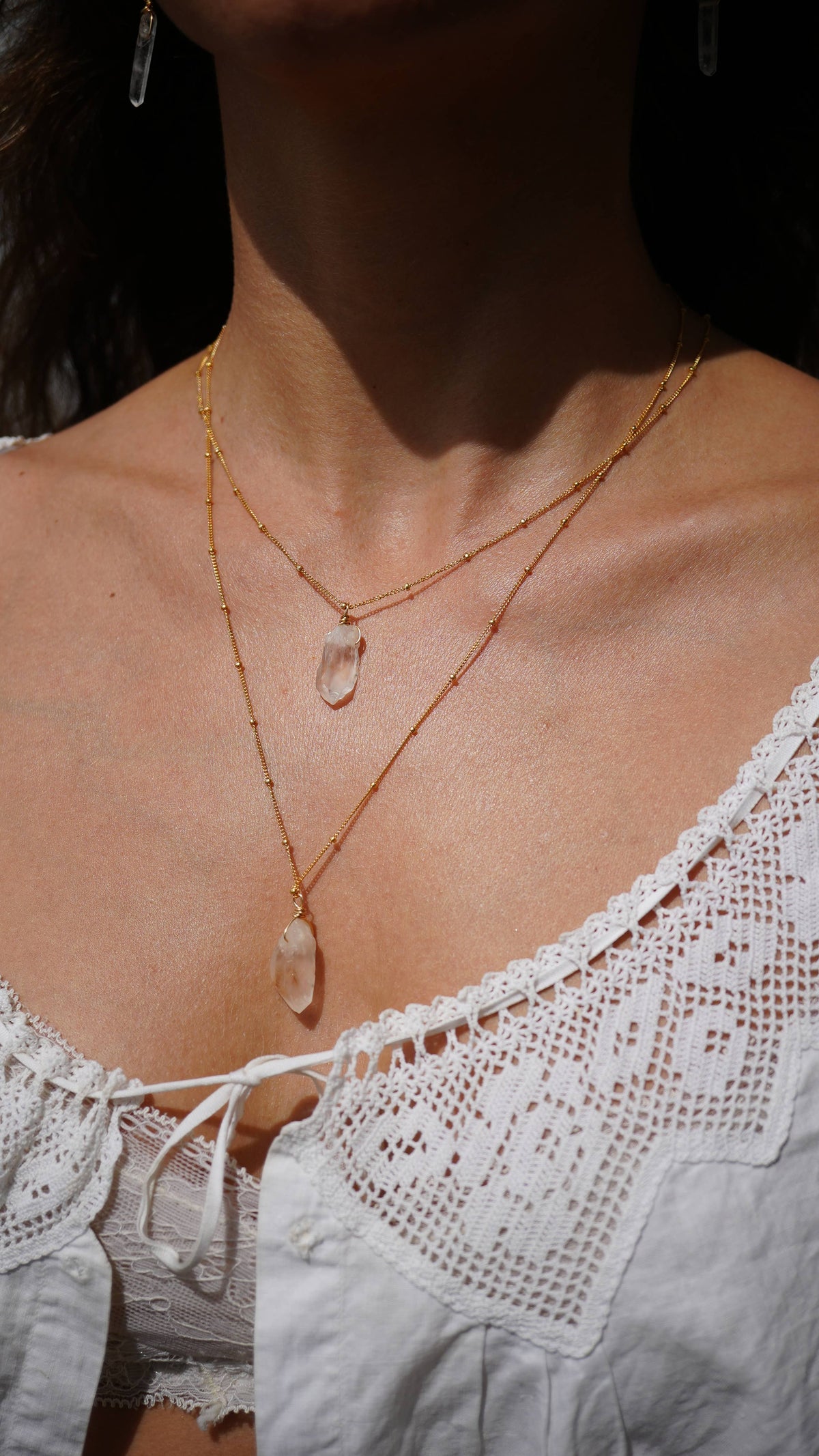 Rough Quartz Necklace || Satellite 14K Gold Filled Chain ||: 16 inches