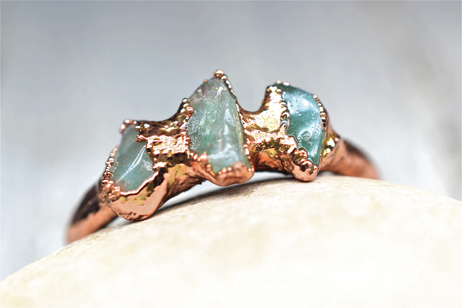 Multi-Stone Green Aventurine Ring | Copper Raw Stone Ring