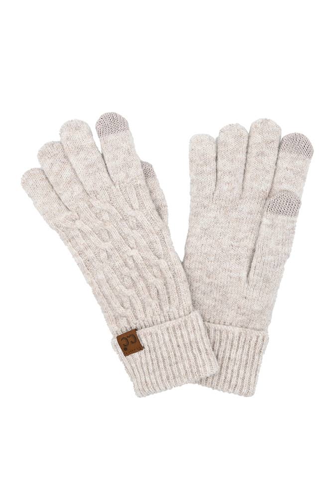 Recycled Fiber Cable Knit Gloves: Oatmeal