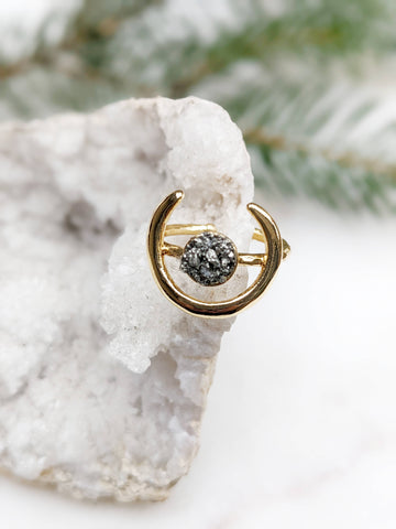 Crescent Moon Pyrite Adjustable Ring