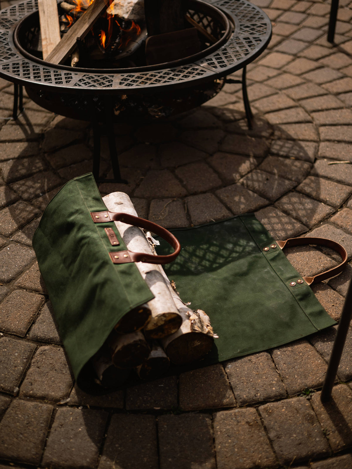 Canvas & Leather Log Carrier - Nautral