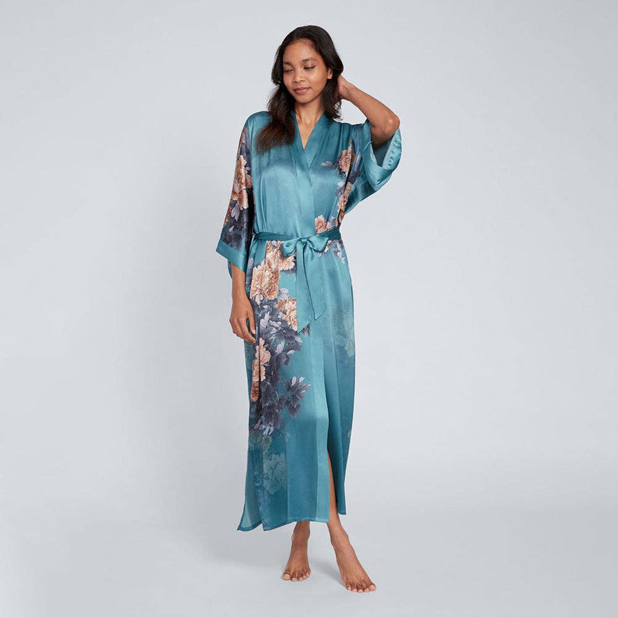Floral Silk Kimono - Olive