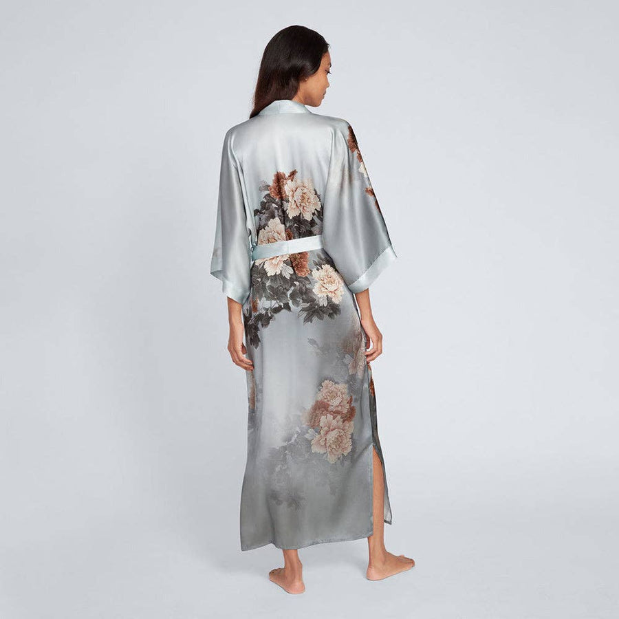 Floral Silk Kimono - Olive