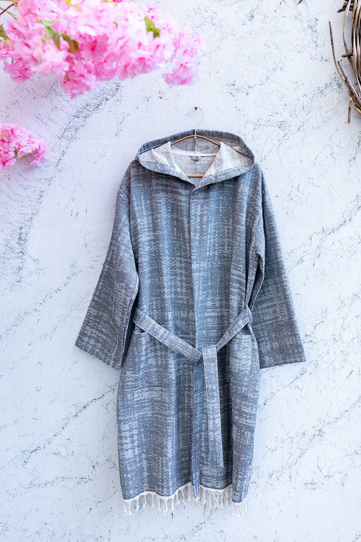 Terrybacked Bathrobe Turkish Cotton Light Weight Hood Quick: Gray