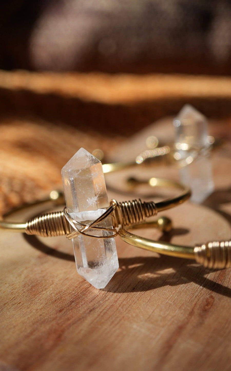 Double Point Quartz Cuff | Crystal Quartz Cuff Brass + 14KGF