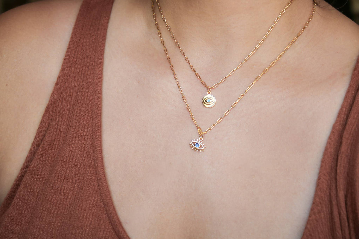 Evil Eye Gemstone Necklace: 18 inches
