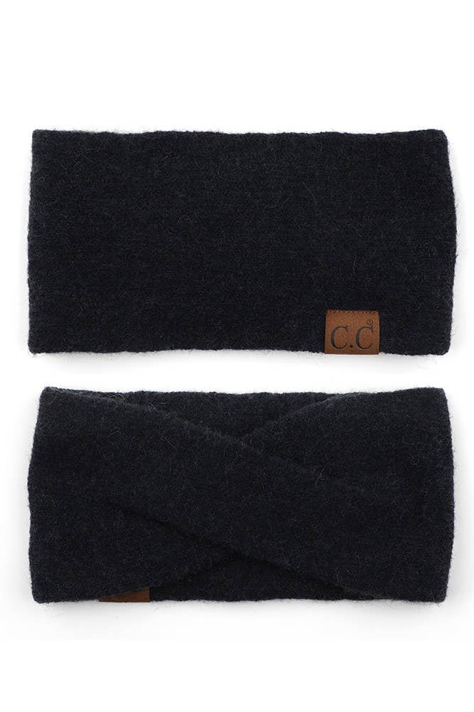 Soft Recycled Fiber + Cashmere Headwrap/Ear Warmer: Black