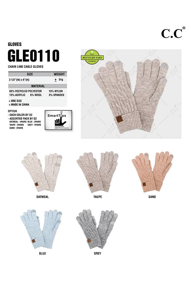 Recycled Fiber Cable Knit Gloves:: Gray