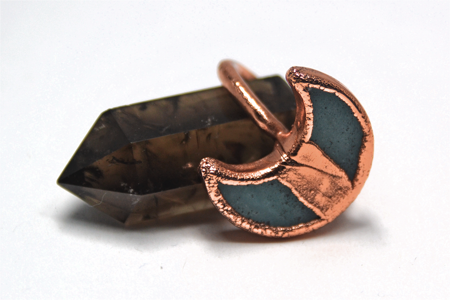 Large Copper Amazonite Moon Ring | Crescent Ring