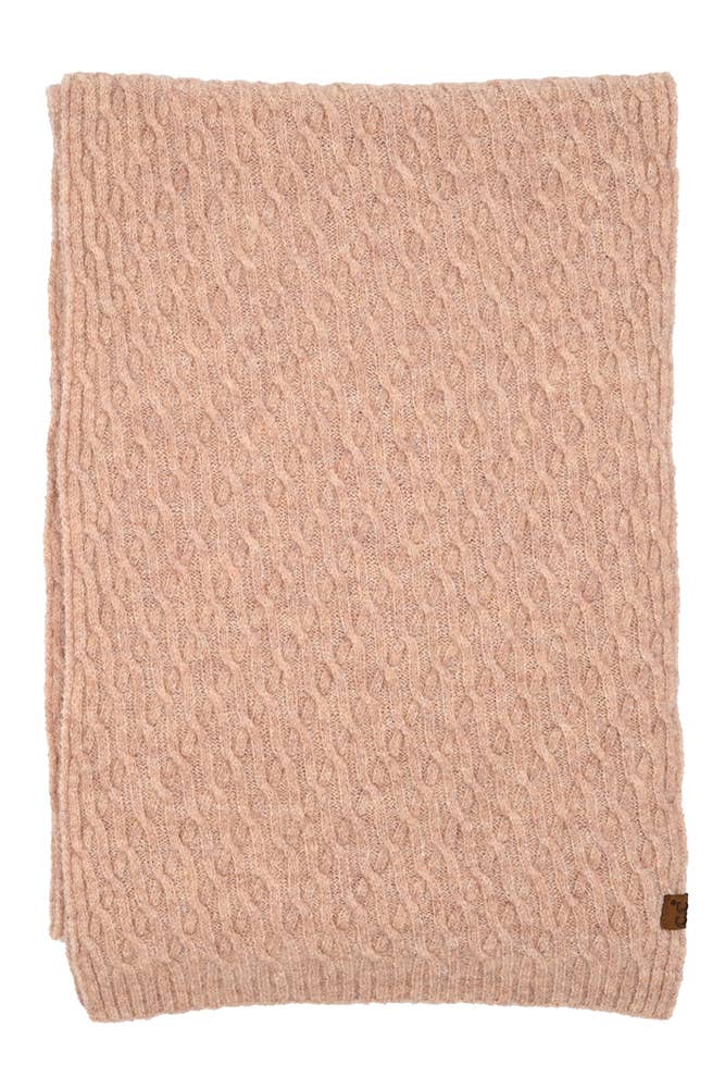 Recycled Fiber Cable Knit Winter Scarf: Sand