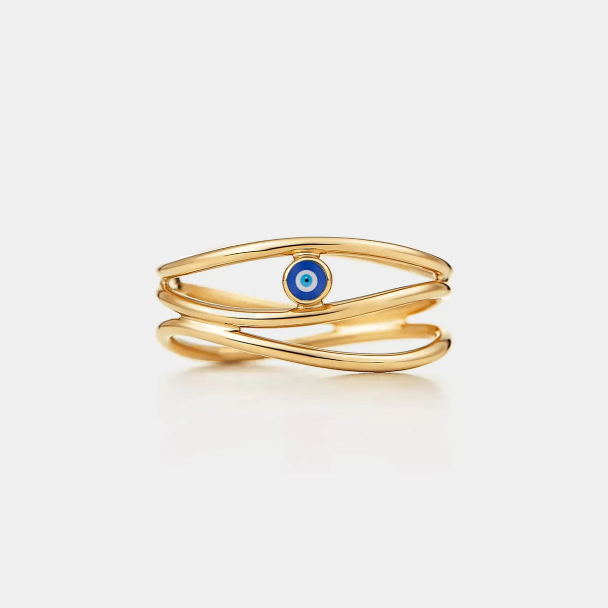 Evil Eye Nazar Ocean Wave Three Row Ring: Size 7