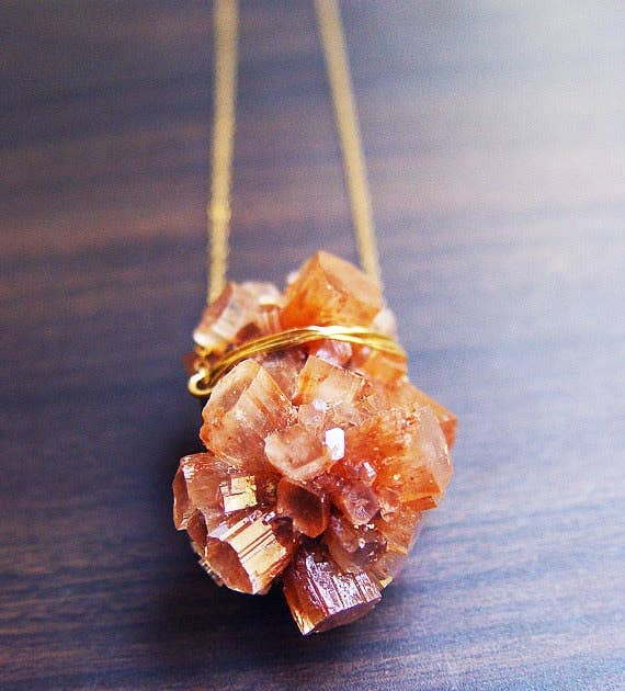Peach Aragonite Crystal Necklace
