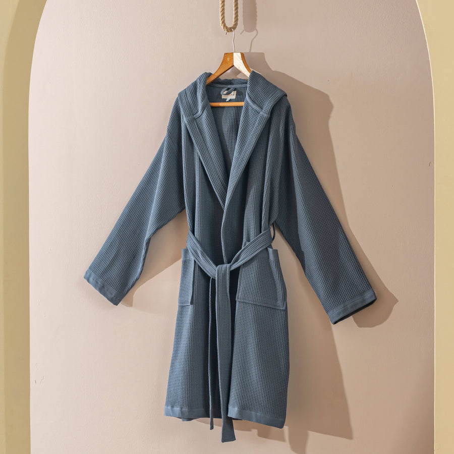 Stonewash Turkish Cotton Lightweight Bathrobe with Hood