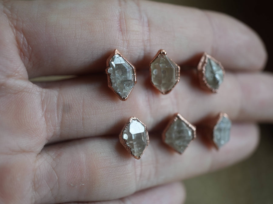 Raw Diamond Studs | Copper Herkimer Diamond Earrings