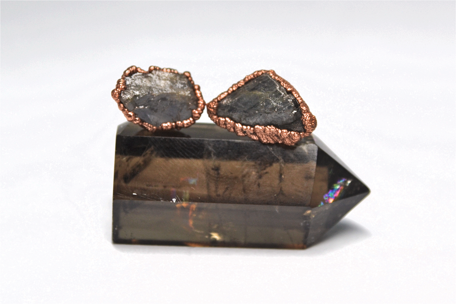 Raw Sapphire Copper Studs | September Earrings