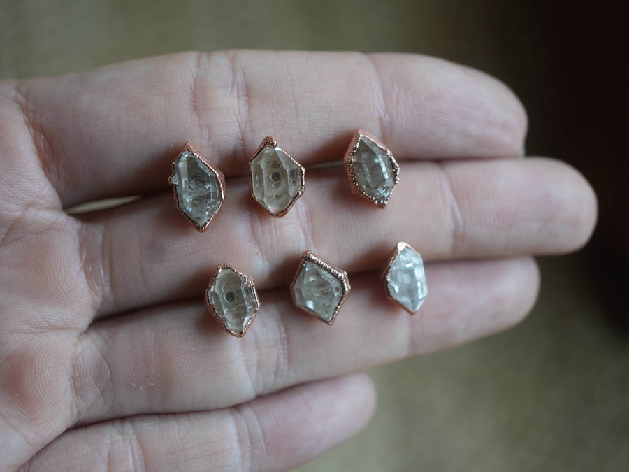 Raw Diamond Studs | Copper Herkimer Diamond Earrings