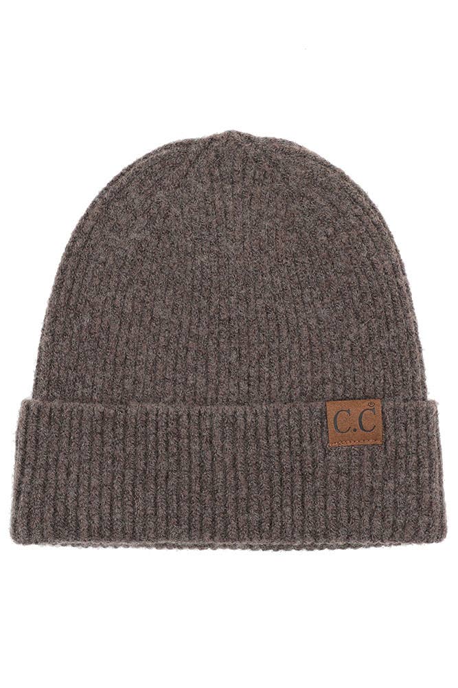 Soft Recycled Fiber + Cashmere Cuff Beanie: Earth Brown
