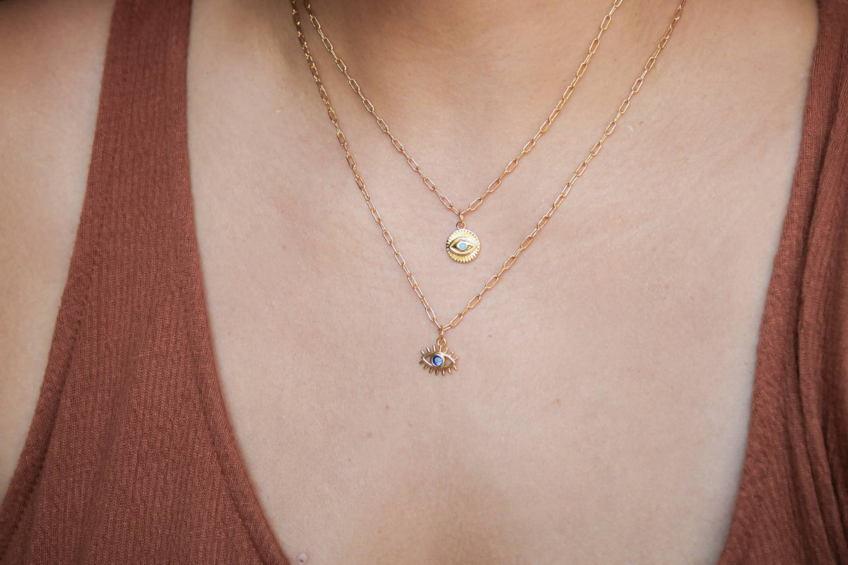 Evil Eye Gemstone Necklace: 18 inches