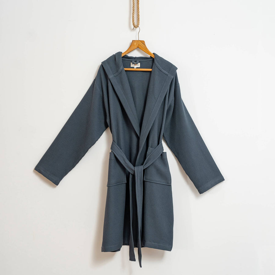 Stonewash Turkish Cotton Lightweight Bathrobe with Hood