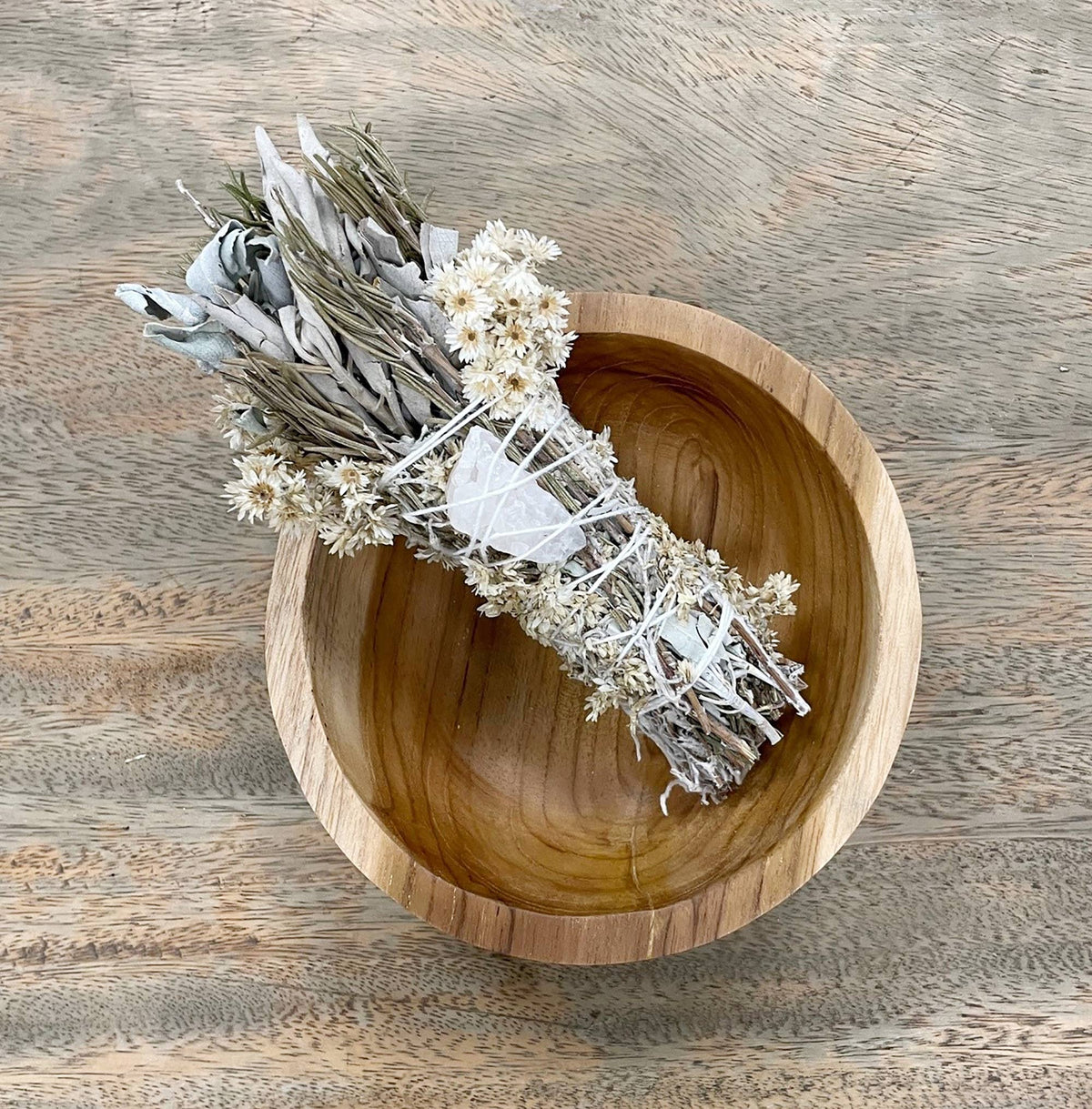 Rosemary & Sage Abundance Wand with Quartz Crystal