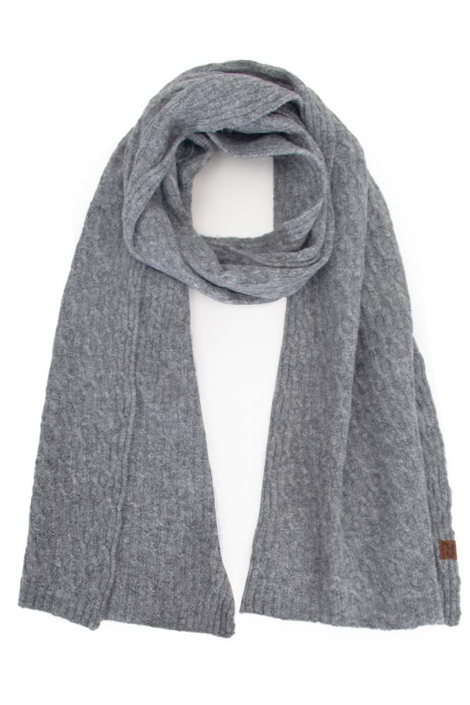 Recycled Fiber Cable Knit Winter Scarf: Grey
