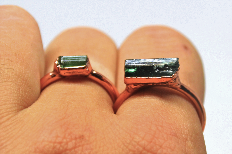 Raw Green Tourmaline Bar Ring | Copper Tourmaline Ring
