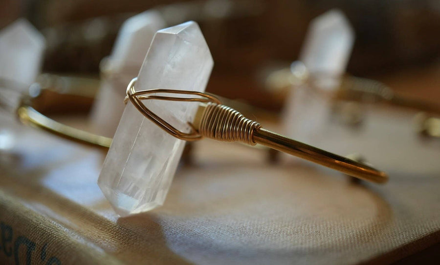 Double Point Quartz Cuff | Crystal Quartz Cuff Brass + 14KGF