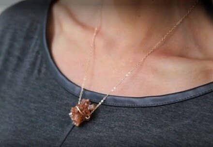 Peach Aragonite Crystal Necklace