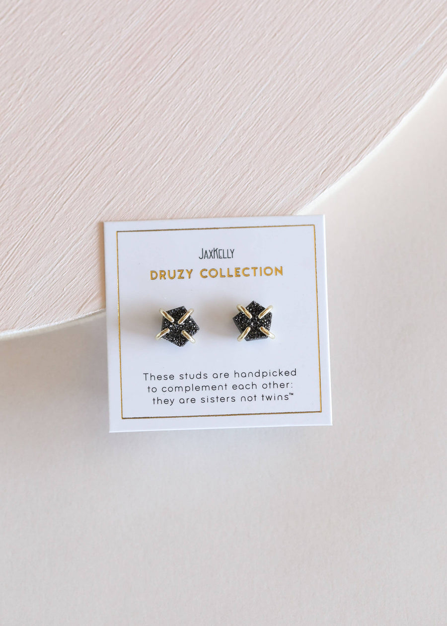 Druzy Prong - Black - Earrings