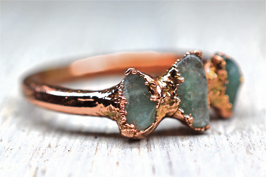 Multi-Stone Green Aventurine Ring | Copper Raw Stone Ring