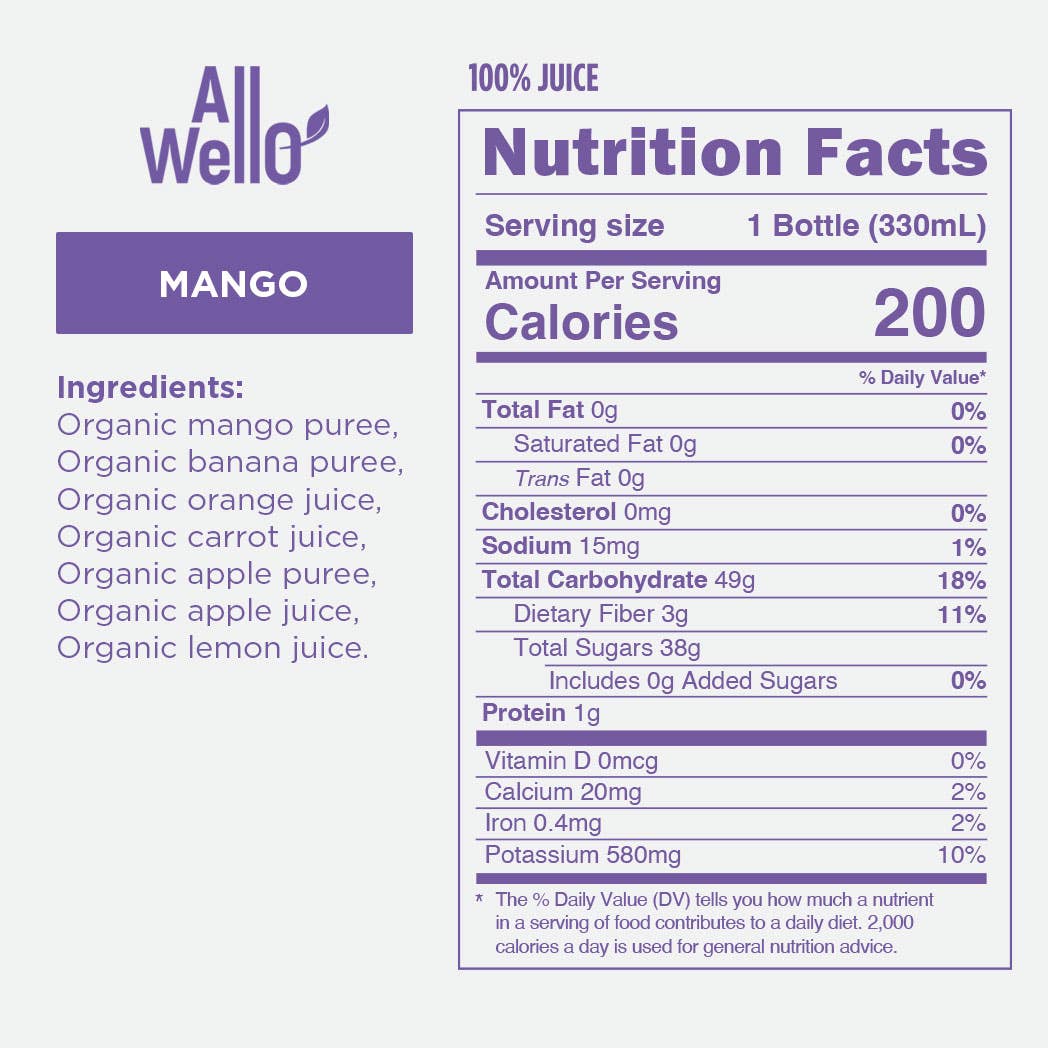 Refreshing Organic Mango Power Cold-Pressed Juice