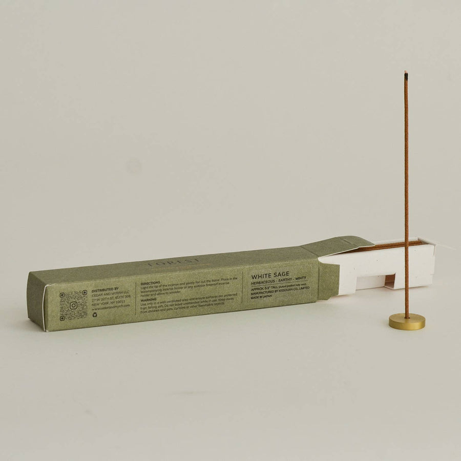 White Sage Japanese Incense Stick Set w Brass Holder
