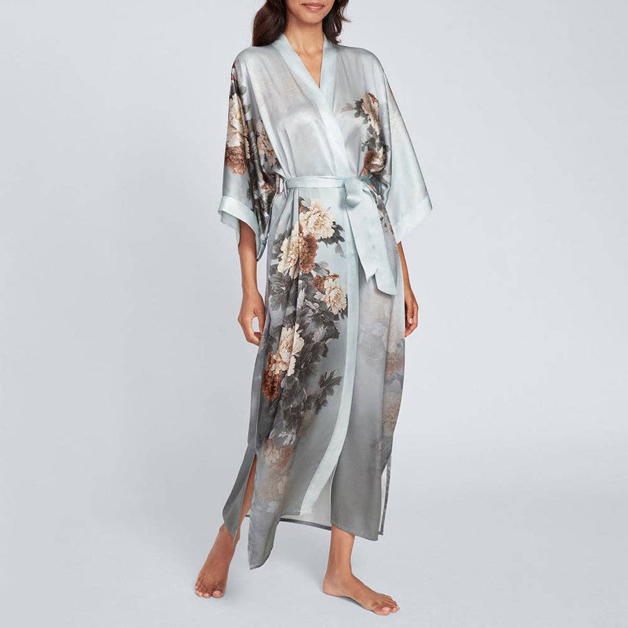 Floral Silk Kimono - Olive