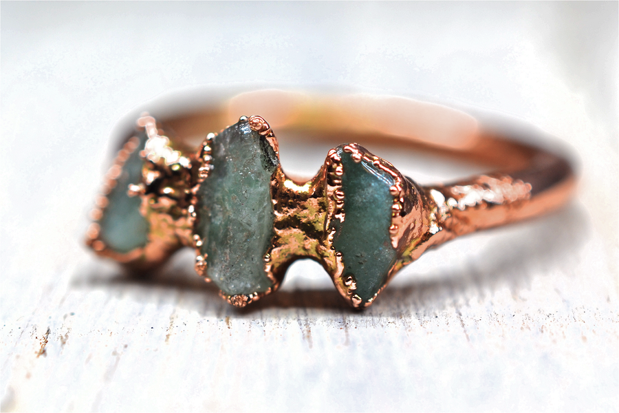 Multi-Stone Green Aventurine Ring | Copper Raw Stone Ring