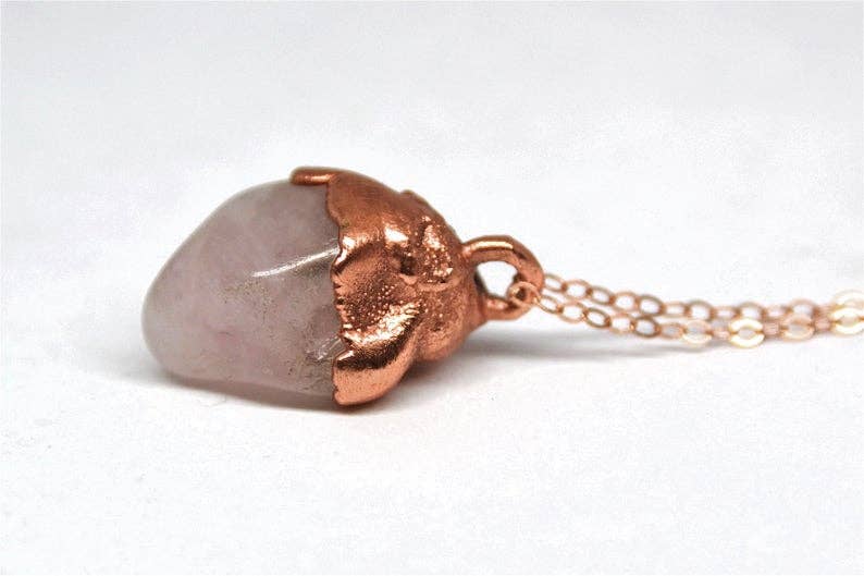 Copper Rose Quartz Necklace | 14k Rose Gold Necklace: 17 inch