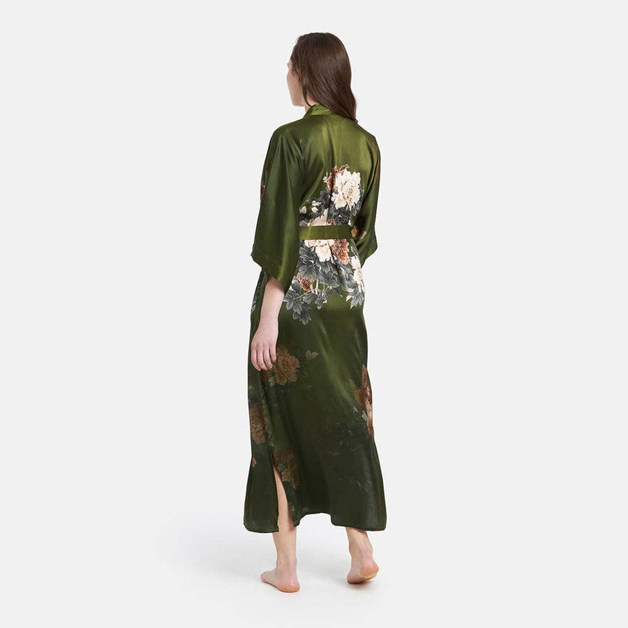 Floral Silk Kimono - Olive