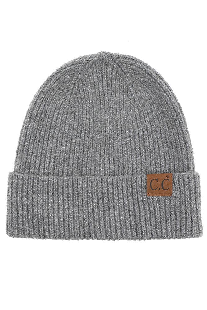 Soft Recycled Fiber + Cashmere Cuff Beanie: Light Melange Gray