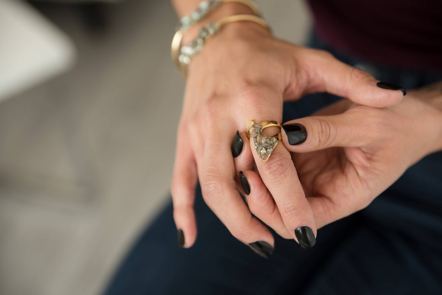 Gold and Pink Stone Adjustable Gold Plated Ring