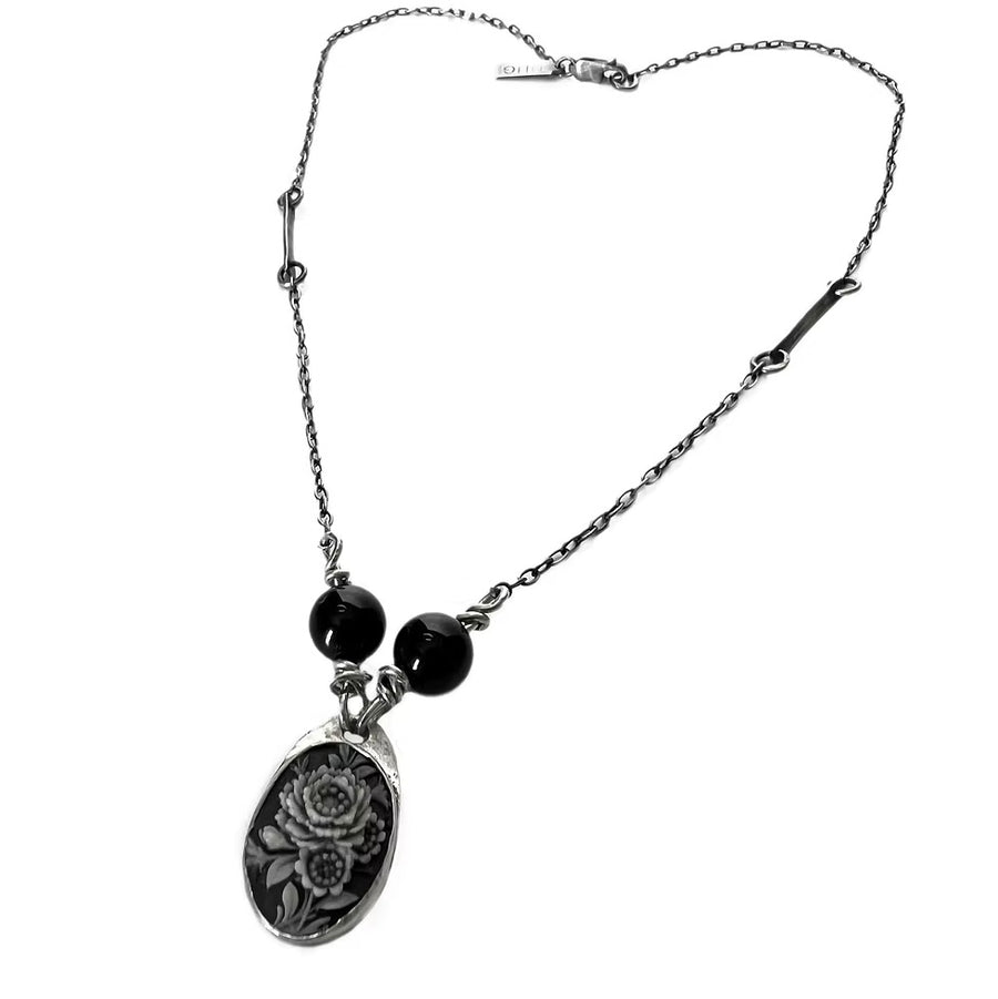 Dark Floral Cameo Necklace