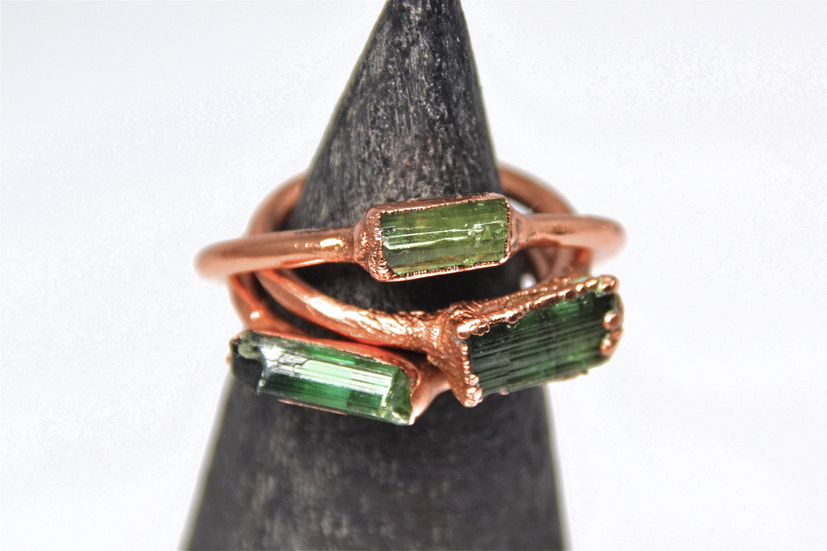 Raw Green Tourmaline Bar Ring | Copper Tourmaline Ring