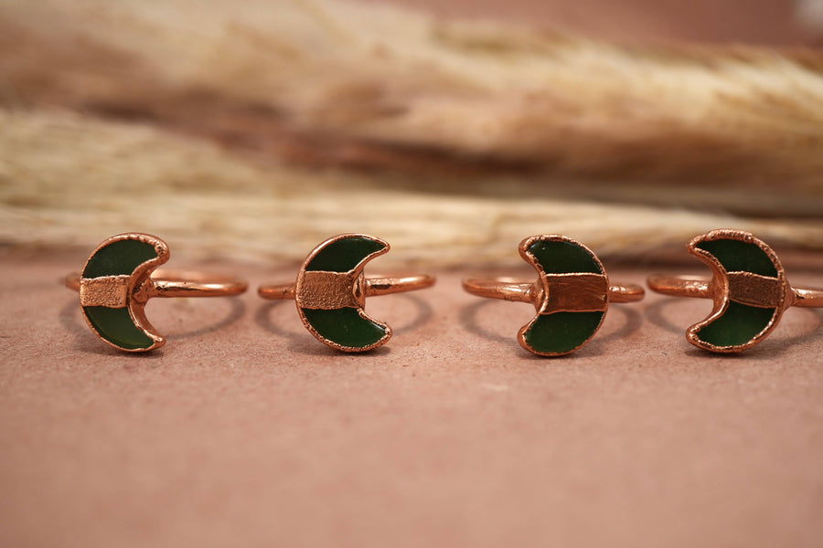 Copper Green Aventurine Moon Ring | Crescent Ring | Gemstone