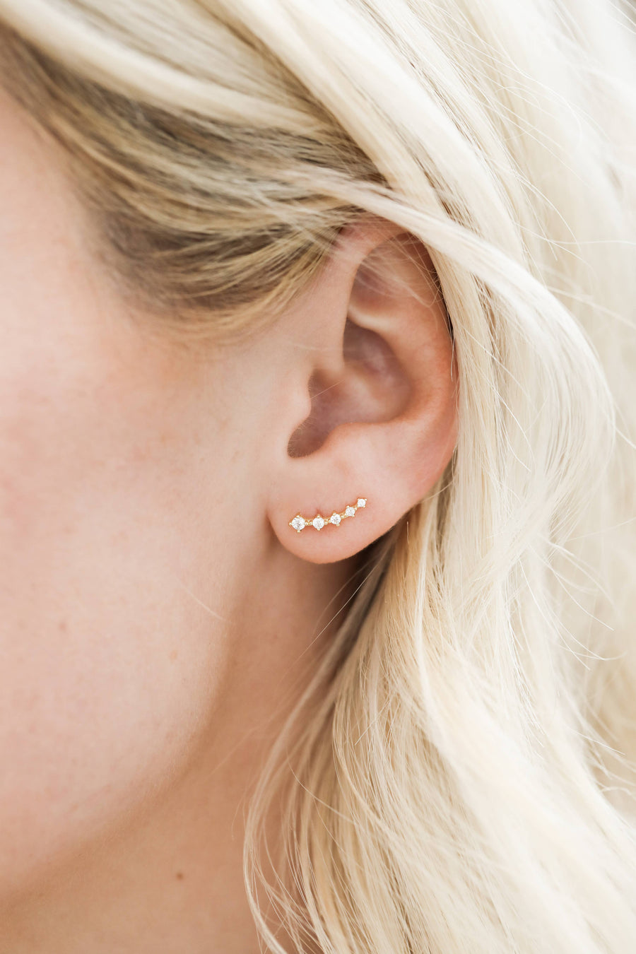 Crawler - White CZ - Gold Earring
