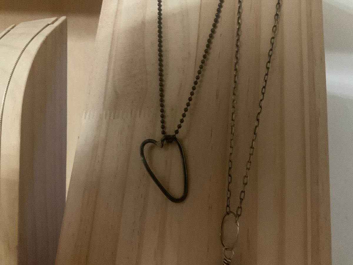 Elemental Heart Necklace - Bronze, Blackened Steel Ballchain