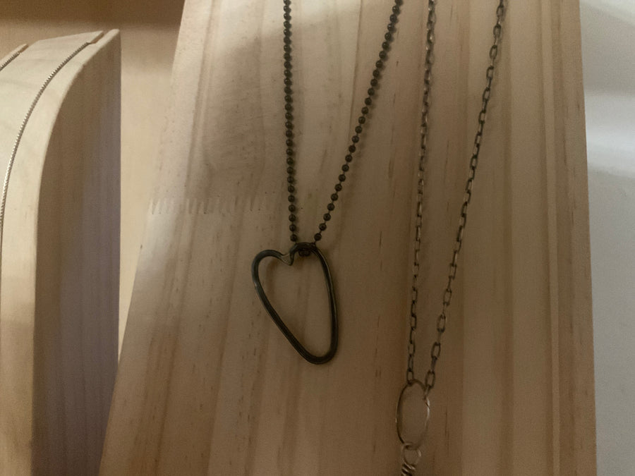Elemental Heart Necklace -Bronze, Blackened Steel Ballchain