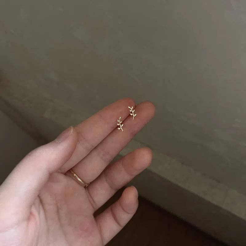 Dainty Leaf Climber Stud Earrings