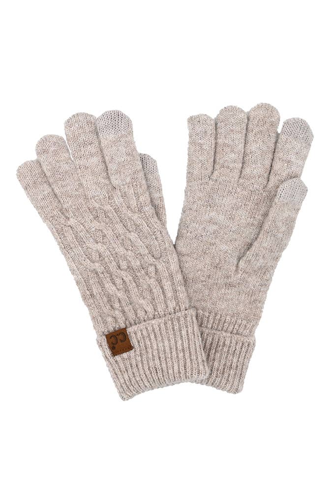 Recycled Fiber Cable Knit Gloves: Taupe