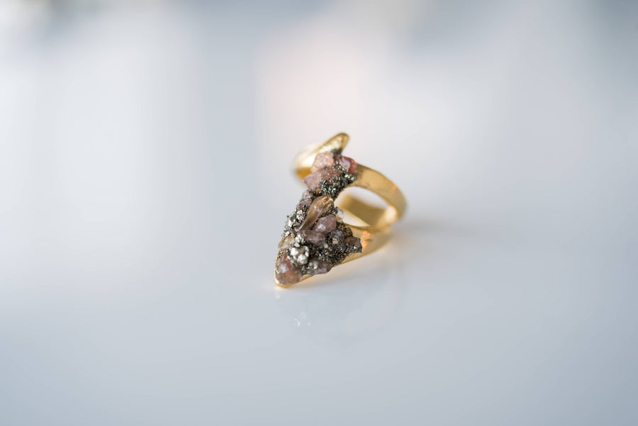 Gold and Pink Stone Adjustable Gold Plated Ring