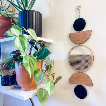 Boho Wall Hanging|Cane Wall Hanging|Rattan Wall Hanging: Light Stain / Black