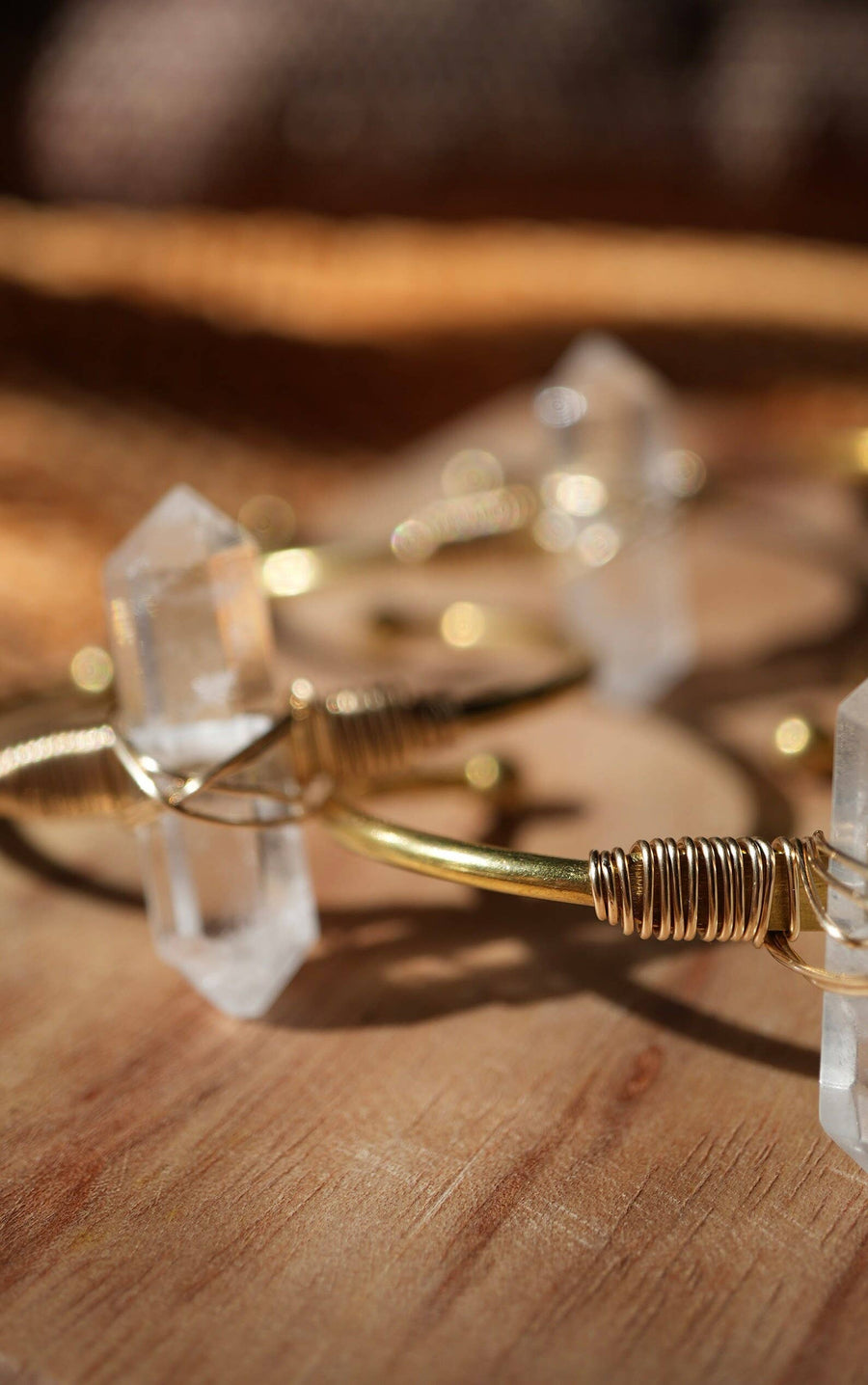 Double Point Quartz Cuff | Crystal Quartz Cuff Brass + 14KGF